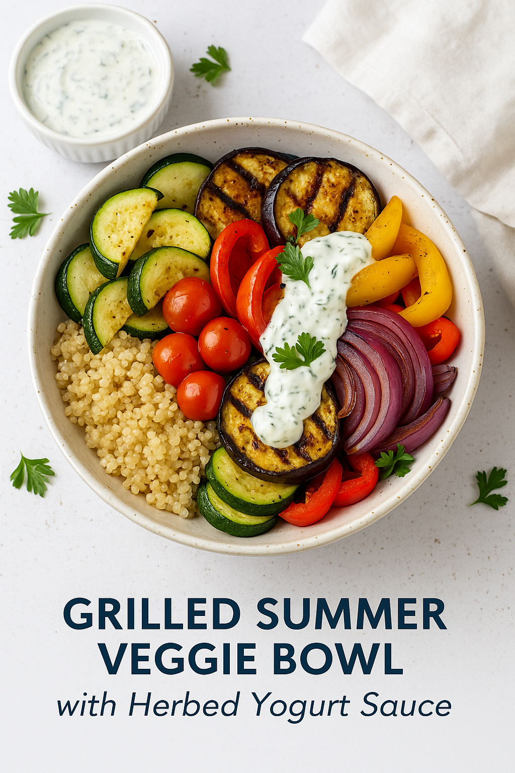 Grilled Summer Veggie Bowl with Herbed Yogurt Sauce